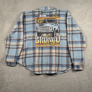 Ford Bronco Plaid Flannel Shacket Womens 2XL Blue Graphic Back Oversized Utility
